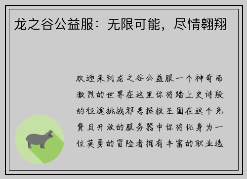 龙之谷公益服：无限可能，尽情翱翔
